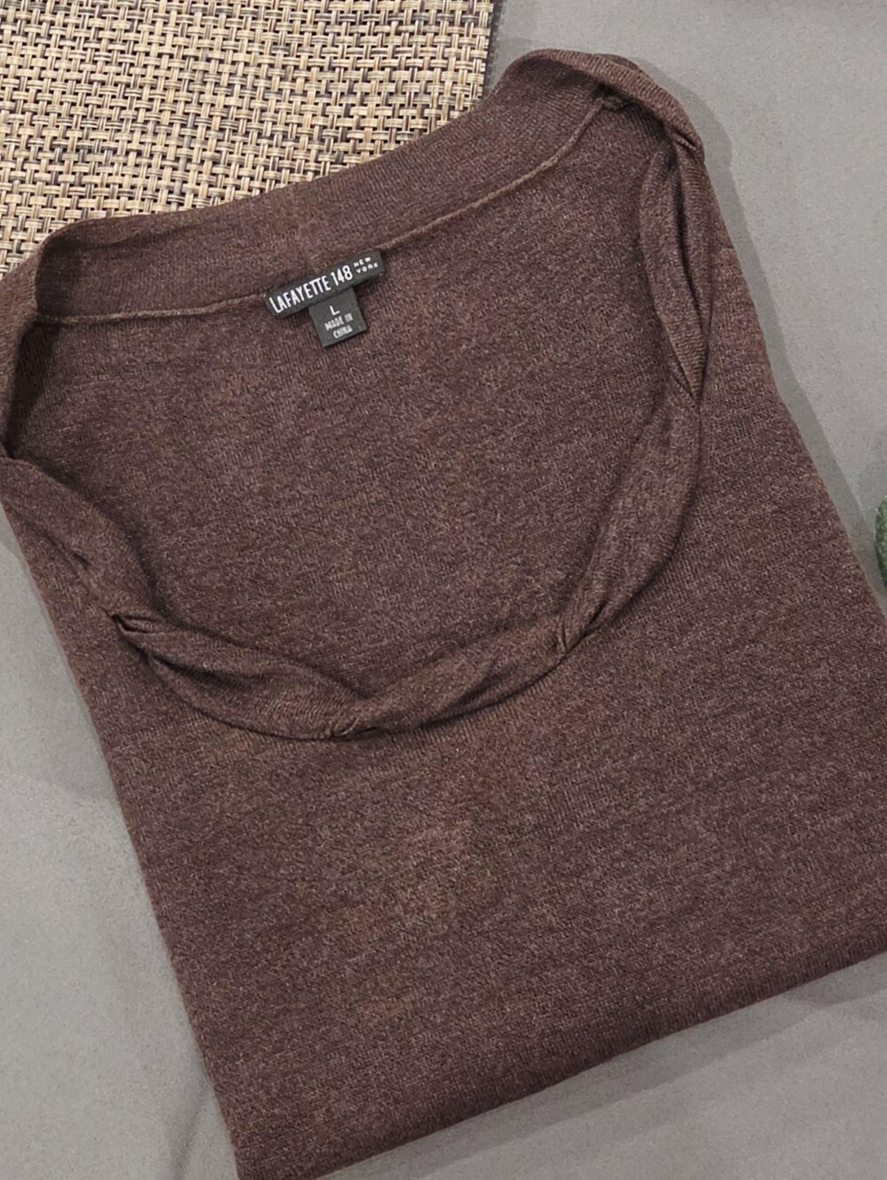 Lafayette 148 Linen Silk Sweater Tank L Brown Cowl Neck Quiet Luxury